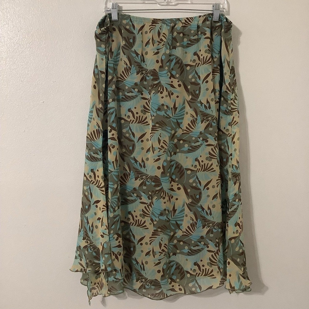 Y2K Green Midi Skirt Sz 16 Tropical Summer Beach Casual Bohemian Boho Earthy